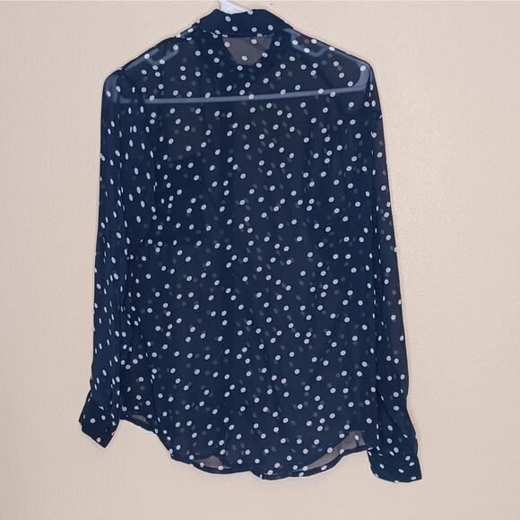 Garage Sheer Navy Polka Dot Button Down Shirt Size XS - Picture 7 of 9